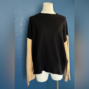 🔔2/$60🔔 SANCTUARY NWT Black/Tan Colorblock Crewneck Sweater, long flared sleeves
